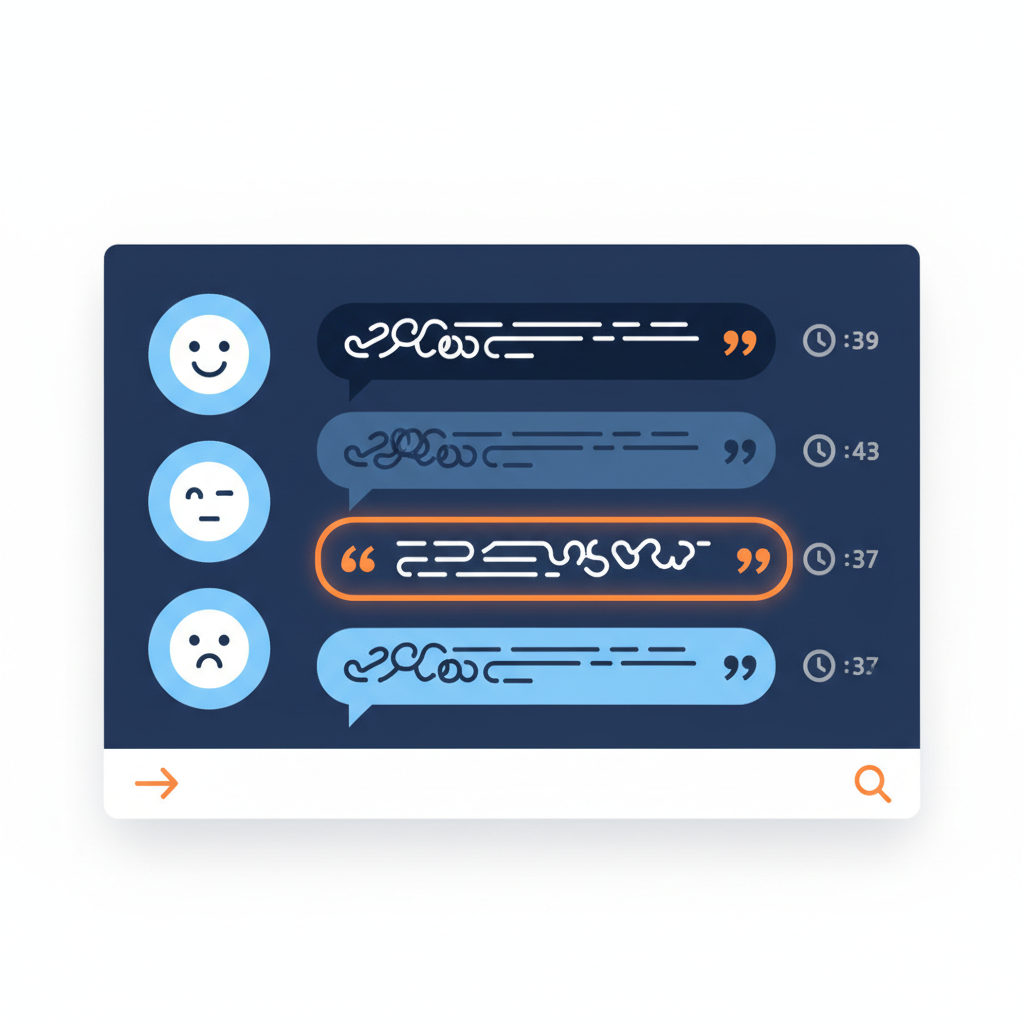 a dashboard interface showing a chat summary with highlighted quotes, timestamps, and user avatars clearly visible