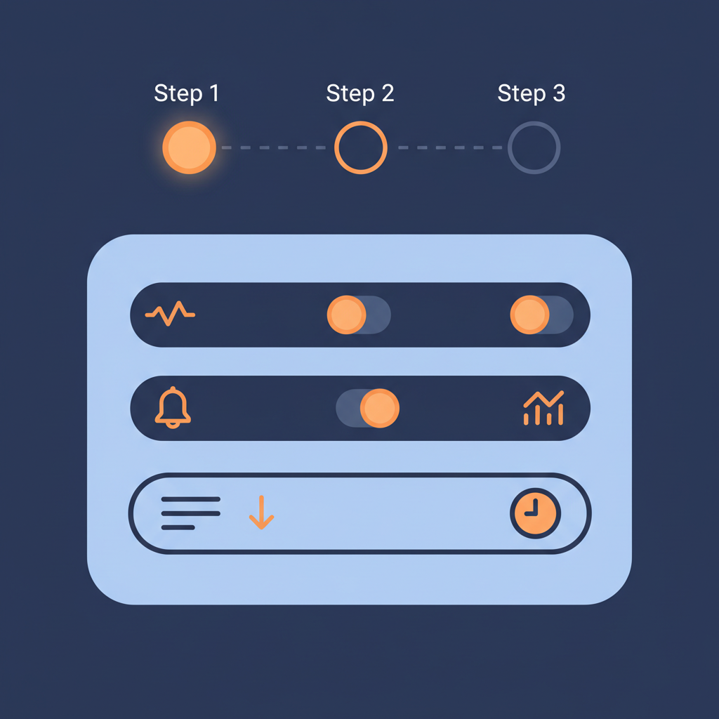 a step-by-step setup wizard interface showing simple toggle options and dropdown menus for configuring digest settings